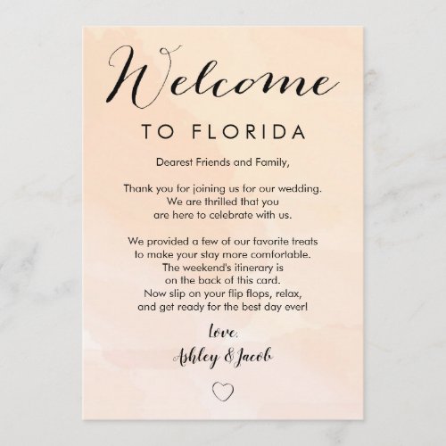 Apricot Wedding Welcome Letter  Itinerary Card