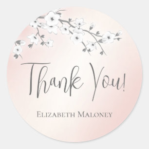 Apricot White Cherry Blossom Thank You Classic Round Sticker