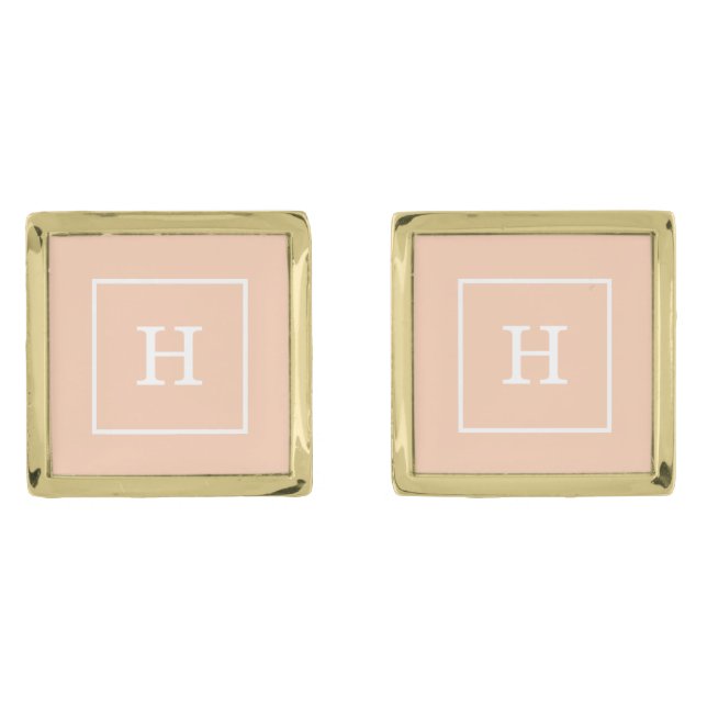 Apricot White Framed Initial Monogram Cufflinks (Front)