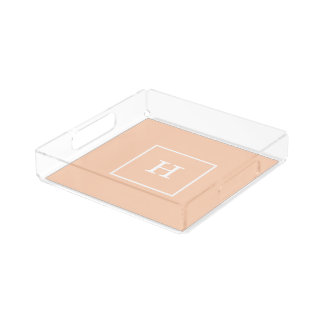 Apricot White Framed Initial Monogram Serving Tray