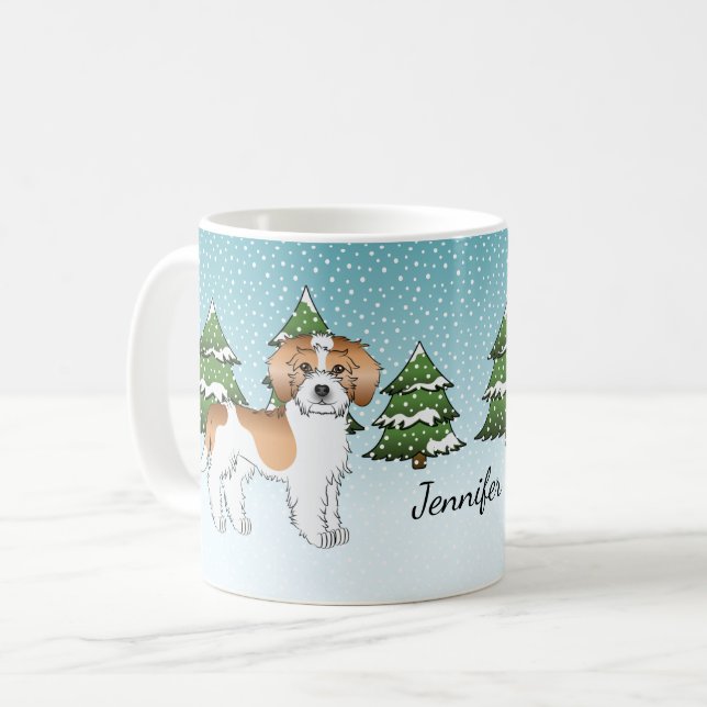 Apricot & White Mini Goldendoodle Winter Forest Coffee Mug (Front Left)