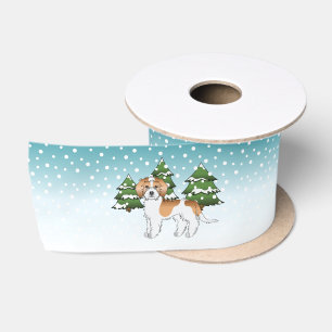 Apricot & White Mini Goldendoodle Winter Forest Satin Ribbon
