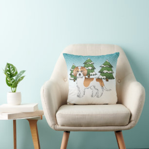 Apricot & White Mini Goldendoodle Winter Forest Throw Pillow