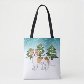 Apricot &amp; White Mini Goldendoodle Winter Forest Tote Bag