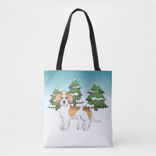 Apricot  White Mini Goldendoodle Winter Forest Tote Bag