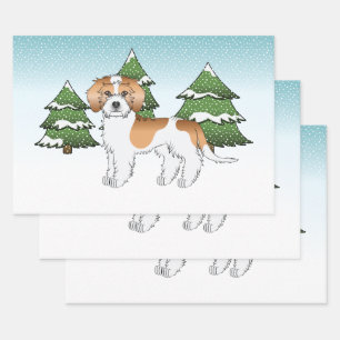 Apricot & White Mini Goldendoodle Winter Forest Wrapping Paper Sheets