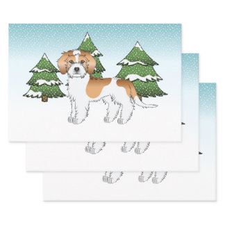 Apricot &amp; White Mini Goldendoodle Winter Forest Wrapping Paper Sheets