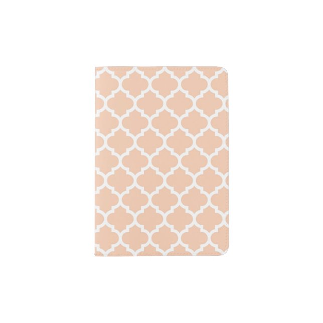 Apricot White Moroccan Quatrefoil Pattern #5 Passport Holder (Front)
