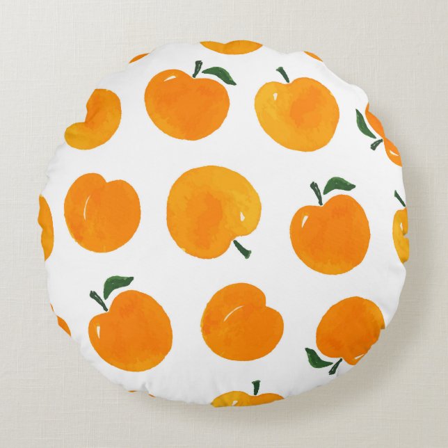 Apricots Watercolor White Background Vintage Round Pillow (Front)