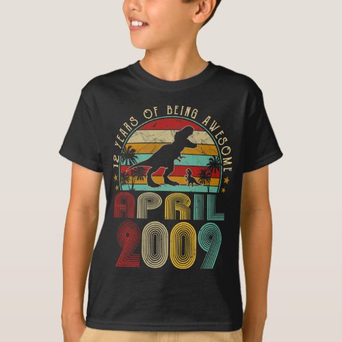 April 2009 Boy Kids 12th Birthday Dinosaur T_Rex T_Shirt