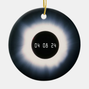 April 2024 Total Solar Eclipse in Black and White Ceramic Ornament