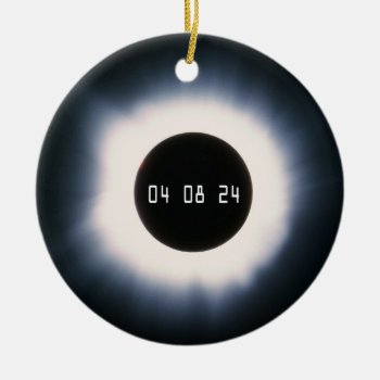 April 2024 Total Solar Eclipse In Black And White Ceramic Ornament by GigaPacket at Zazzle