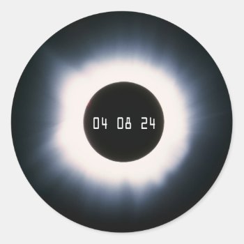 April 2024 Total Solar Eclipse In Black And White Classic Round Sticker by GigaPacket at Zazzle