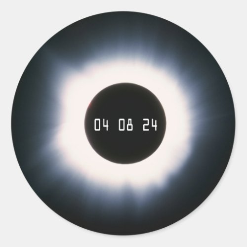 April 2024 Total Solar Eclipse in Black and White Classic Round Sticker