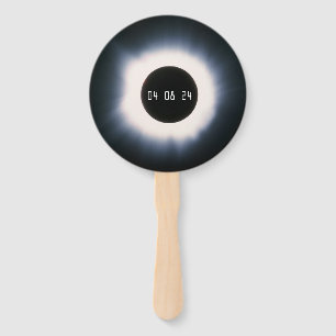 April 2024 Total Solar Eclipse in Black and White Hand Fan