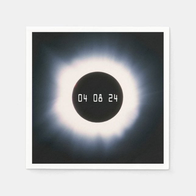 April 2024 Total Solar Eclipse in Black and White Paper Napkins (Front)