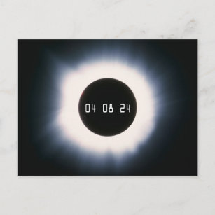 April 2024 Total Solar Eclipse in Black and White Postcard