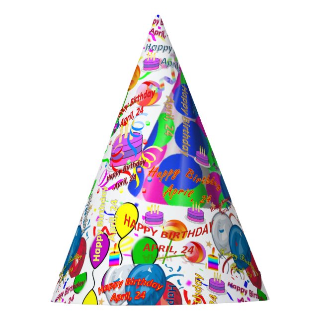 April, 24 Party Birthday Hat,  Birthday Party Hat (Front)