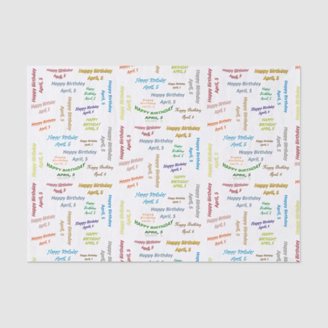 April, 5 Birthday Tissue Paper (Front)