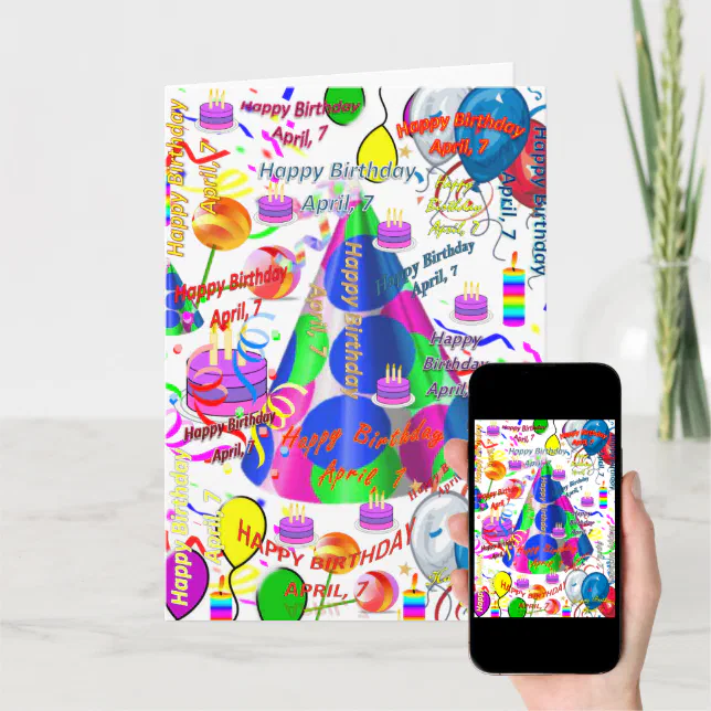 April, 7 Birthday Greeting Card Folded | Zazzle