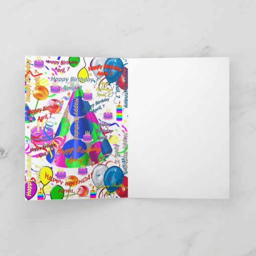 April, 7 Birthday Greeting Card Folded | Zazzle