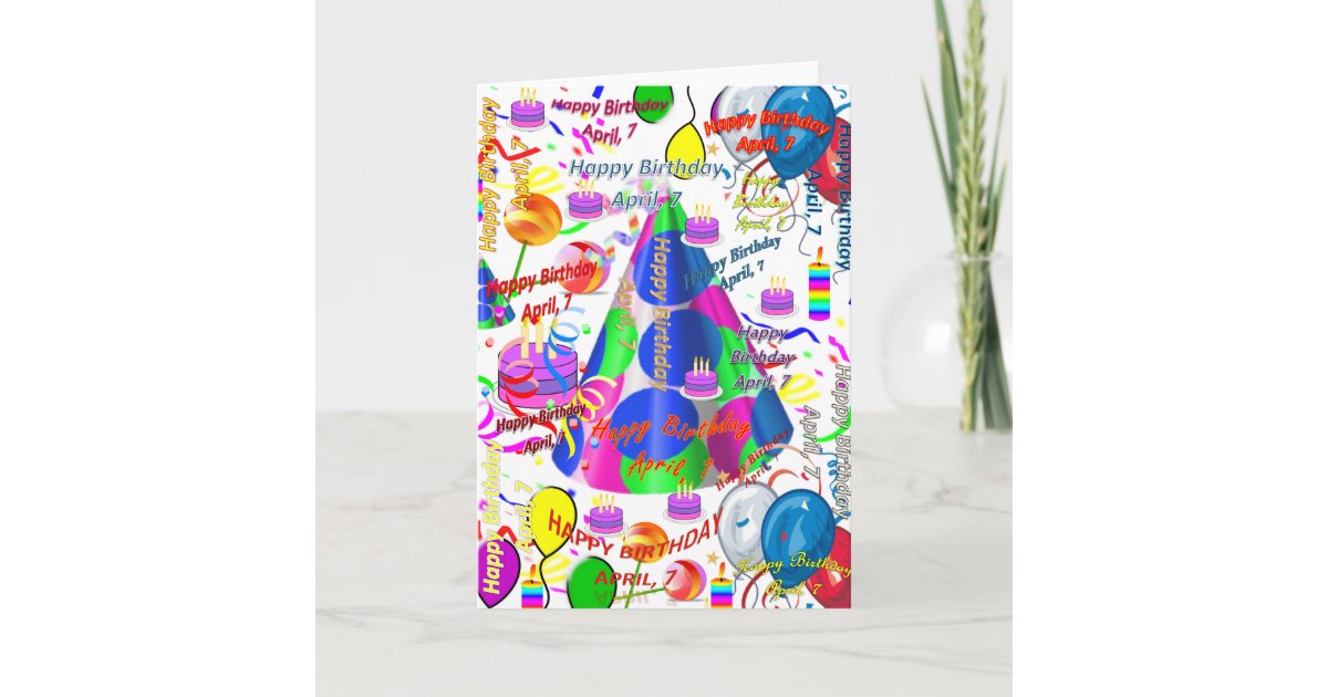 April, 7 Birthday Greeting Card Folded | Zazzle