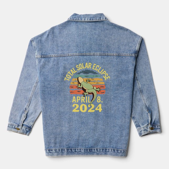 April 8 2024 Retro Eclipse Cartoon Crawling Lizard Denim Jacket (Back)