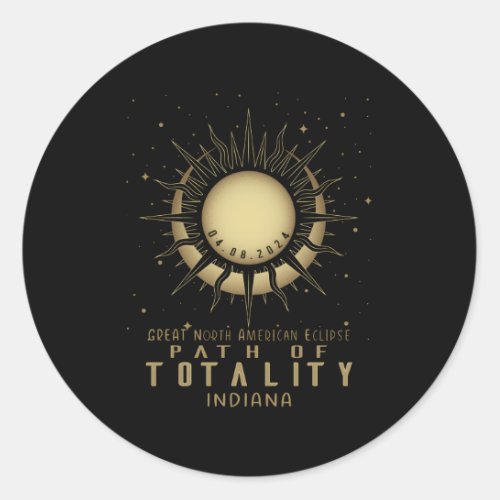 April 8 2024 Solar Eclipse Totality Path Indiana Classic Round Sticker