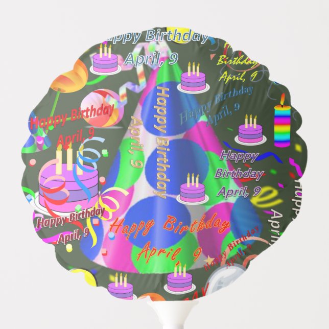 April, 9 Happy Birthday Balloons (Front)