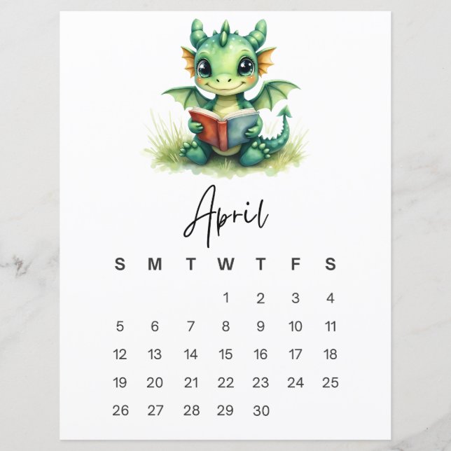April Baby Dragon Whimsical Fantasy Wall Art (Front)