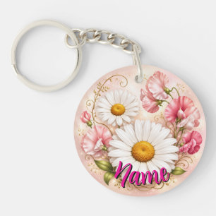 April Birth Flower Daisies and Sweet Peas Keychain