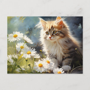 April Birth Flower Daisy and Kitten Postcard