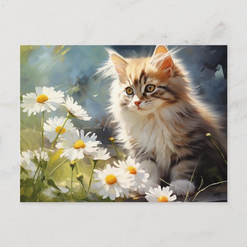 April Birth Flower Daisy and Kitten Postcard