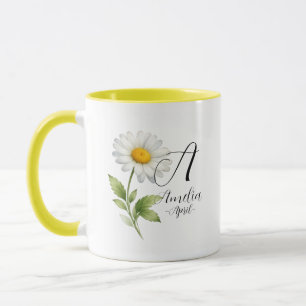 April Birth Flower – Daisy Monogram Design Mug
