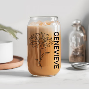 April Birth Flower Daisy with Custom Name Can Glass