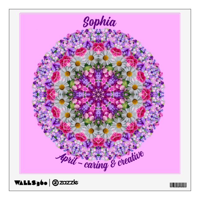 April Birth Flower Name Custom Removable Mandala  Wall Decal (Front)
