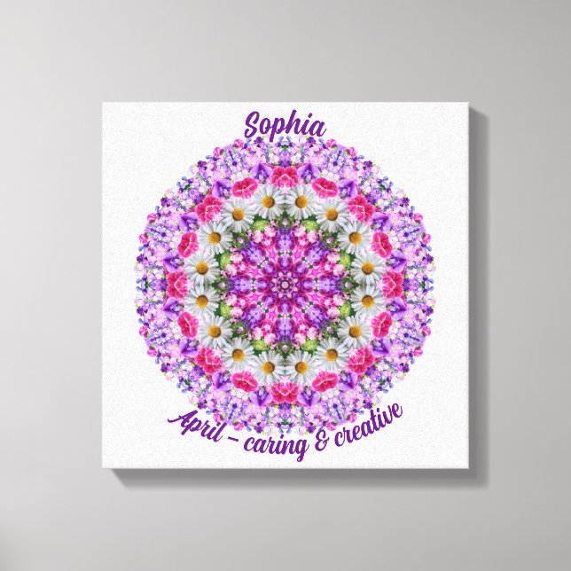 April Birth Flower Personalized Daisy Mandala Art Canvas Print (Front)