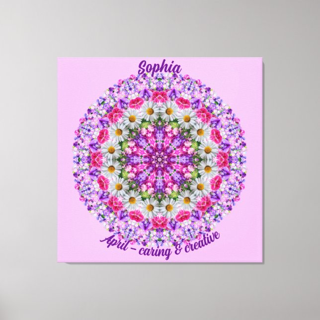April Birth Flower Personalized Daisy Mandala Art Canvas Print (Front)