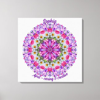 April Birth Flower Personalized Daisy Mandala Art Canvas Print