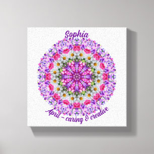 April Birth Flower Personalized Daisy Mandala Art Canvas Print