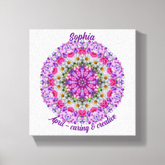 April Birth Flower Personalized Daisy Mandala Art Canvas Print