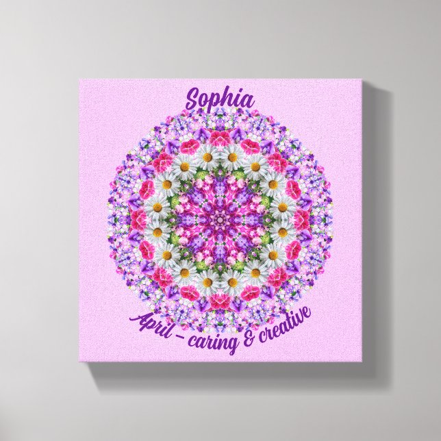 April Birth Flower Personalized Daisy Mandala Art Canvas Print (Front)
