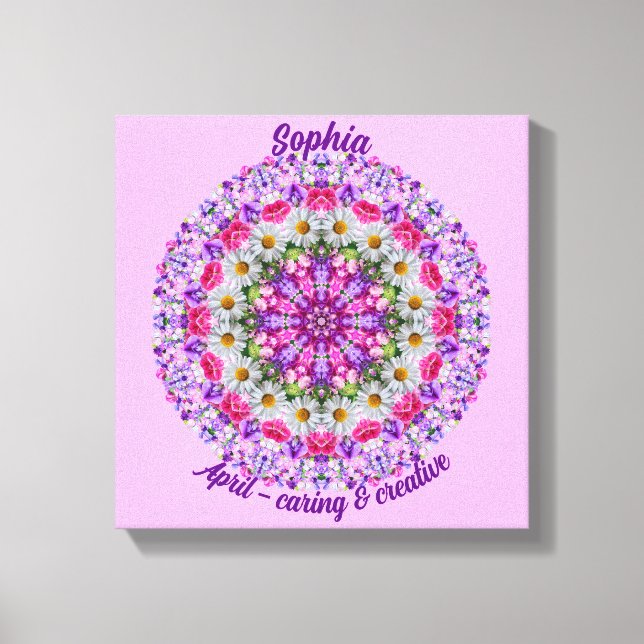 April Birth Flower Personalized Daisy Mandala  Canvas Print (Front)