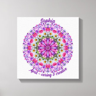 April Birth Flower Personalized Daisy Mandala Canvas Print