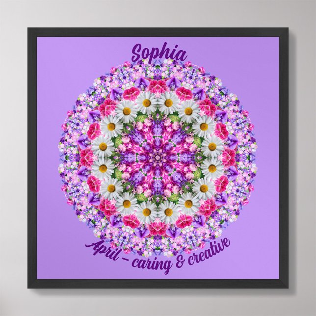 April Birth Flower Personalized Quote Kids Nursery Poster (Framed April Birth Month Flower Nursery Kids Poster
)