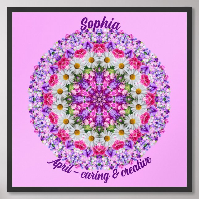 April Birth Flower Personalized Quote Kids Nursery Poster (Framed April Birth Month Flower Nursery Kids Poster)