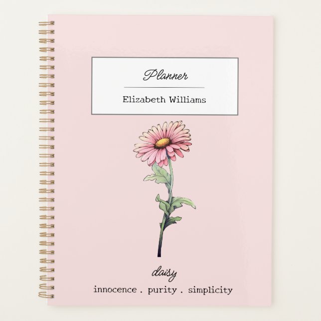 April Birth Flower Pink Daisy Design Personalized  Planner (Front)