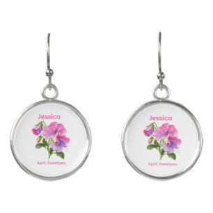April Birth Flower Sweet Pea Floral Earrings