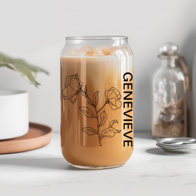 April Birth Flower Sweet Pea with Custom Name  Can Glass (Creator Uploaded)