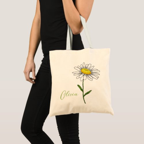 April birth flower Watercolor Daisy Flora Tote Bag